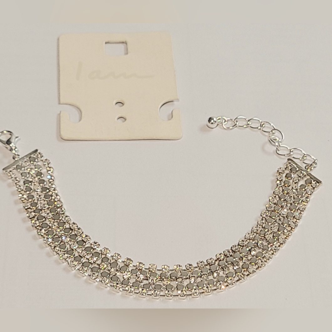 I Am Silver Crystals Chandelier Strand Sparkly Belted Bracelet One Size Fits All 15$